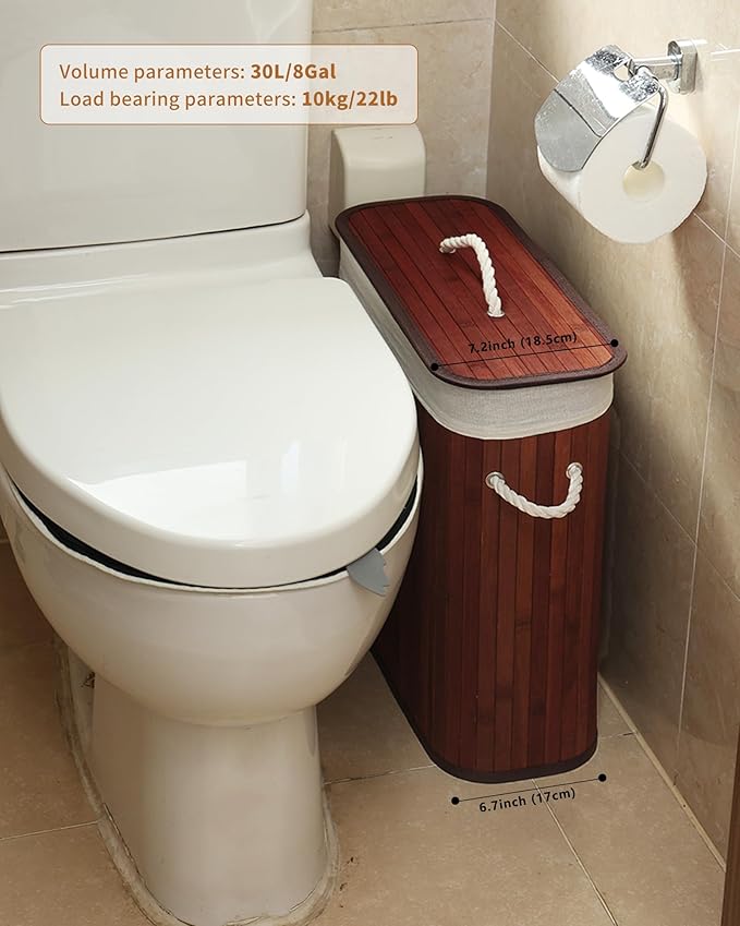 Bamboo Toilet Paper Storage with Lid & Handel, 8 Gallons (30L), Sturdy Toilet Paper Basket, Organizer for Bathroom, Kitchen, Holder with Storage, Brown