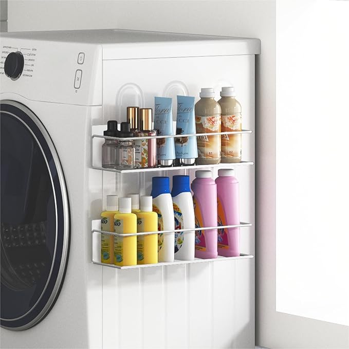 Magnetic Spice Rack for Refrigerator Magnetic Fridge Shelf for Kitchen Spice Organizer Magnetic Shelf for Fridge Space Saving White 2 Pack with Magnetic Paper Towel Holder
