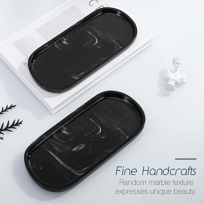 Luxspire Bathroom Vanity Tray Kitchen Soap Tray, Oval Toilet Tank Tray, Bathroom Countertop Organizer Tray for Jewelry Perfume Soap Dispenser Candle - 9.8 Inch, Matte Ink Black