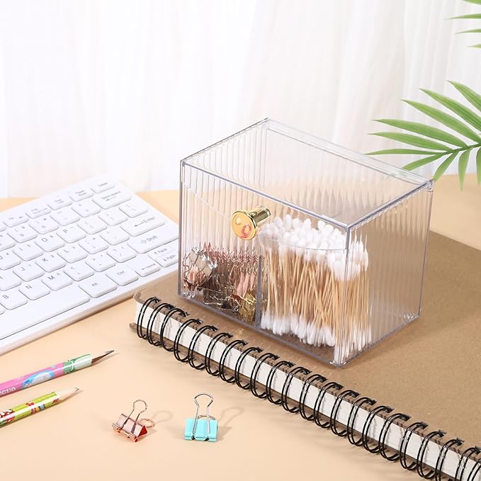 Double Compartment Qtip Holder with Lid,Cotton Ball Holder with Lid,Cotton Pad Holders,Container Dispenser Box for Bathroom Home Storage Organization(White)