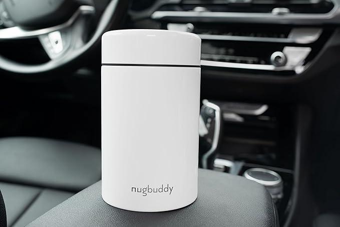 nugbuddy Smell Proof Container - Vacuum Insulated With Nested Glass Jar - UV Protection, Temperature Controlled Storage - Air Tight Stash Jar - Whiteboard Finish + Marker Included- 300 ml (3/4 Oz)