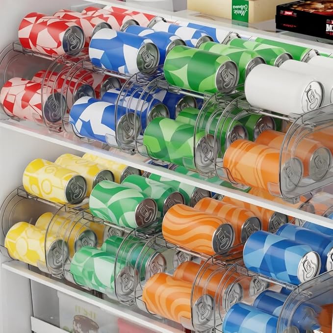 2 Pack Auto-Rolling Soda Can Organizer for Refrigerator/Fridge, Upgraded Soda Can Dispenser & Holder for Pantry Storage 10 Standard Size 12oz/ 11.2oz/ 355ml/ 330ml Drink Short Cans (Gray)