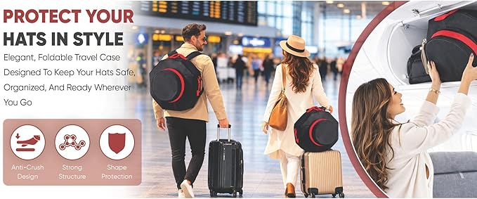 | Premium Foldable & Lightweight Hat Box – Western & Fedora Storage – Water-Resistant Oxford Travel Case – Reinforced Lid – Ideal Gift for Holidays, Birthday & Christmas