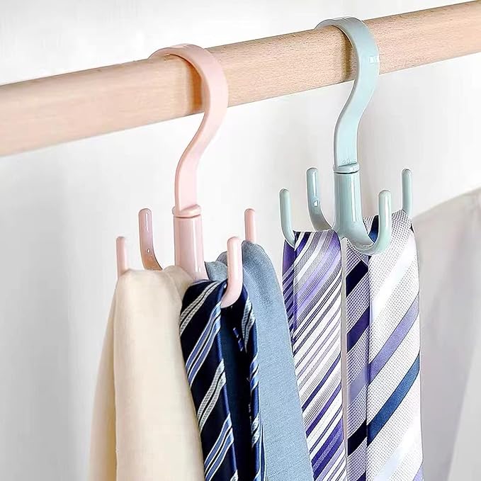 Closet Hanging Organizer 360 Degree Swivel Hooks (Pack of 3) for Hanging Belts, Ties, Bags, Purses, Scarves, Clothes and More. Easy Installation, no Drilling Required, Space Saving.
