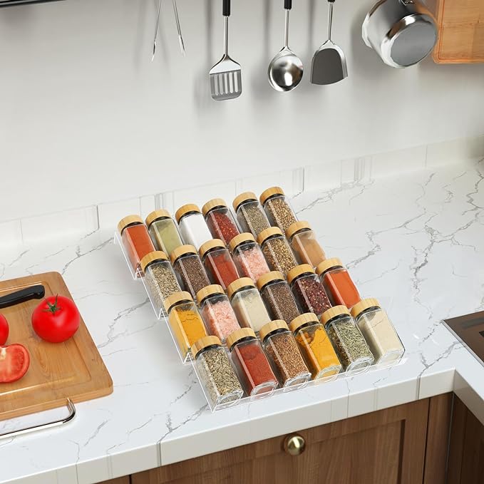Suneerplay Spice Drawer Organizer 8 Tier, Acrylic Seasoning Organizer Rack, Clear Spice Rack Tray, Kitchen Seasoning Jars Drawers Insert (Jars Not Included/Expandable From 13" to 26")