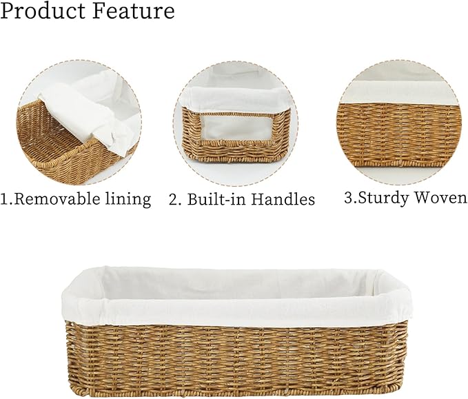 YRMT Rattan Toilet Tank Basket Toilet Paper Storage Baskets for Bathroom Handwoven Toiletry Countertop Organizer Water-Resistant Home Decor 14" x 6" x 4" (Rattan)