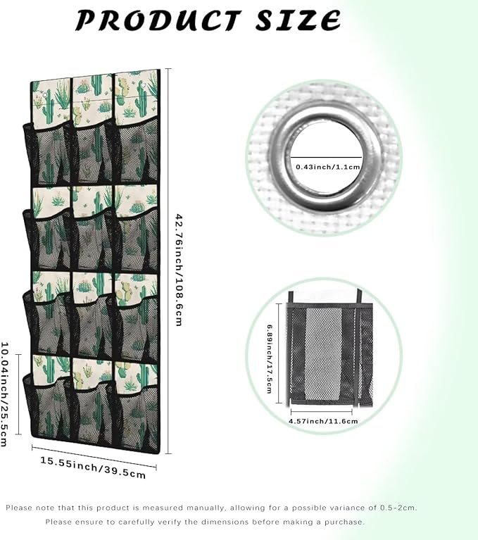 Cactus Over the Door Shoe Organizer 12 Large Pockets Hanging Shoe Rack for Closet Sturdy Oxford Fabric Shoe Storage Organizer