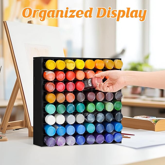 64 Grids Hair Color Organizer for 2oz Shades EQ Wall Mounted Hair Color Rack Stackable Hair Dye Holder Paint Bottle Rack Stand for Salon Decor Lumishine Igora Vibrance Deepshine Use (1, Black)
