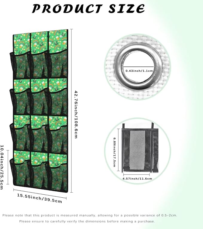 Over the Door Shoe Organizer 12 Large Mesh Pockets Shoe Storage Organizer Foldable Hanging Shoe Organizer for Closet Green Hat Rainbow