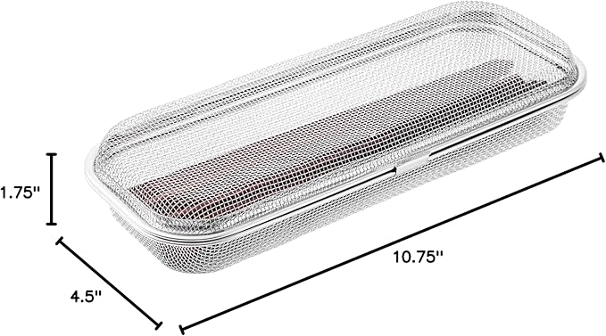 Chopstick Holder for Dishwasher, Kitchen Small utensil organizer for drawer, Mesh 304 Stainless Steel with Lid and Lock, Great accessory for Chopstick or Straw