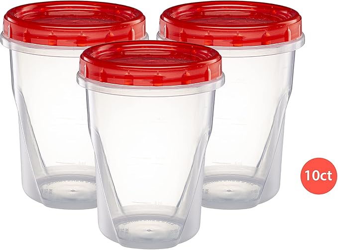 ELEGANT DISPOSABLES (32 Ounce 10 Pack) Twist cap Containers Clear Bottom With Red Top Screw on Lids Twist Top Food Storage Freezer Containers