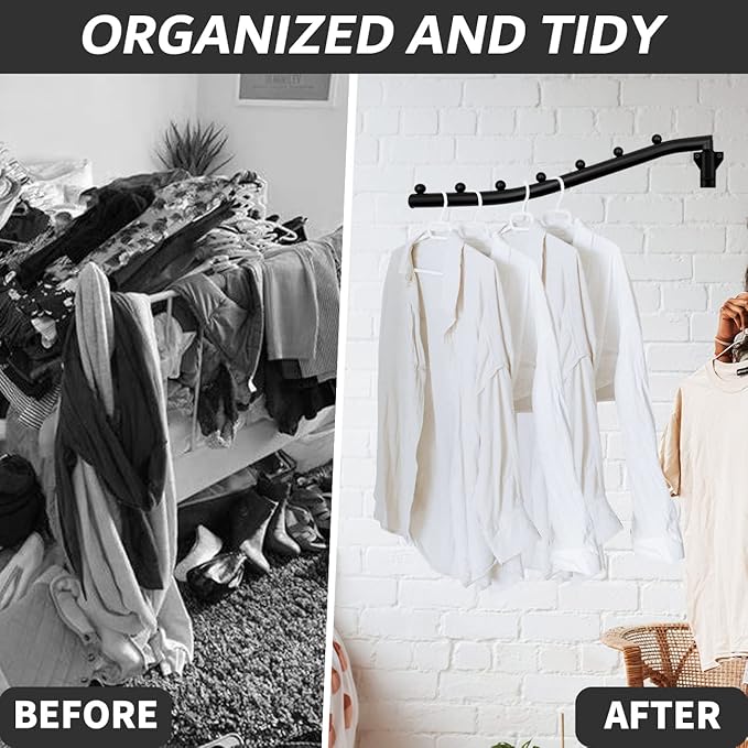 Folding Clothes Hanger Rack Swing Arm Hook Holder Clothing Hanging Garment Drying Closet Rod Storage Organizer Wall Mount Space Saving for Closet Organizer, Bathroom, Bedroom, Laundry Room Black
