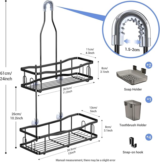 Aitatty Hanging Shower Caddy Bathroom Organizer: Rustproof Shower Shelf Racks Over Shower Head - No Drilling Inside Bath Shower Rack Shelves Over Showerhead for Shampoo with Soap Holder Black