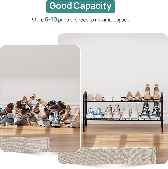 viewcare Shoe Rack for Closet, 2-Tier Long Shoe Rack for Entryway & Garage, Sturdy Metal Construction, Shoe Organizer Holds 6-10 Pairs