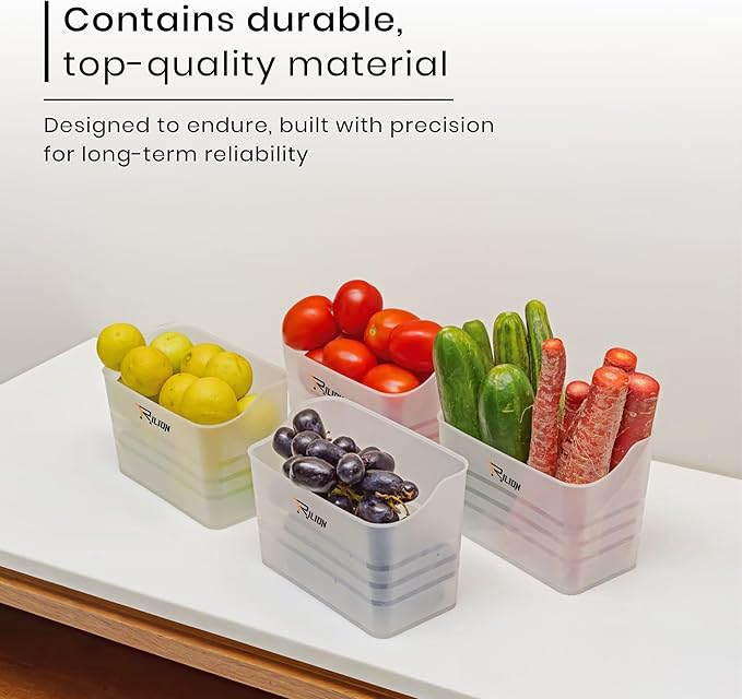 Fridge Storage Boxes (Pack of 4) Freezer & Refrigerator Organizer Containers Kitchen Storage Container Set Kitchen Accessories Items for Home 1200 ml Food Storage Box