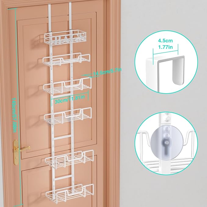 HapiRm Over Door Purse Organizer - Adjustable Purse Storage Rack with Bags Design Metal Basket, Wall Mounted Handbag Organizer, Hanging Handbag Holder, Can Use As 1/2 Part Detachable, White