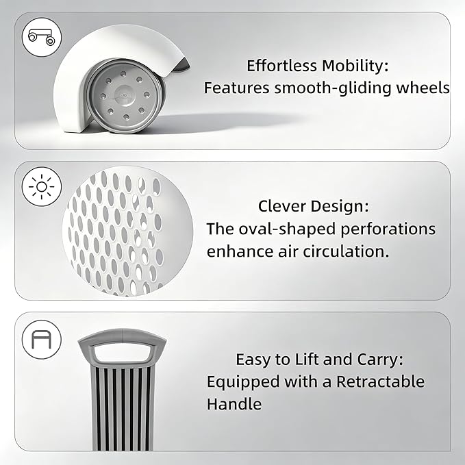 Laundry Basket with Wheels, Lid, and Handles for Easy Rolling, Dirty Clothes Organizer, White, 1 Pack