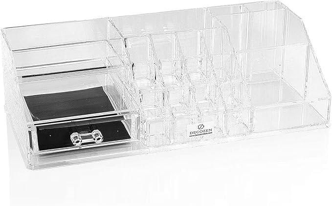 Decozen Makeup Organizer - Vanity Storage with Multiple Compartments and Drawers for Brushes, Lipsticks, Jewelry, Perfect for makeup organizer countertop, makeup holders and organizers, Gift for Mom