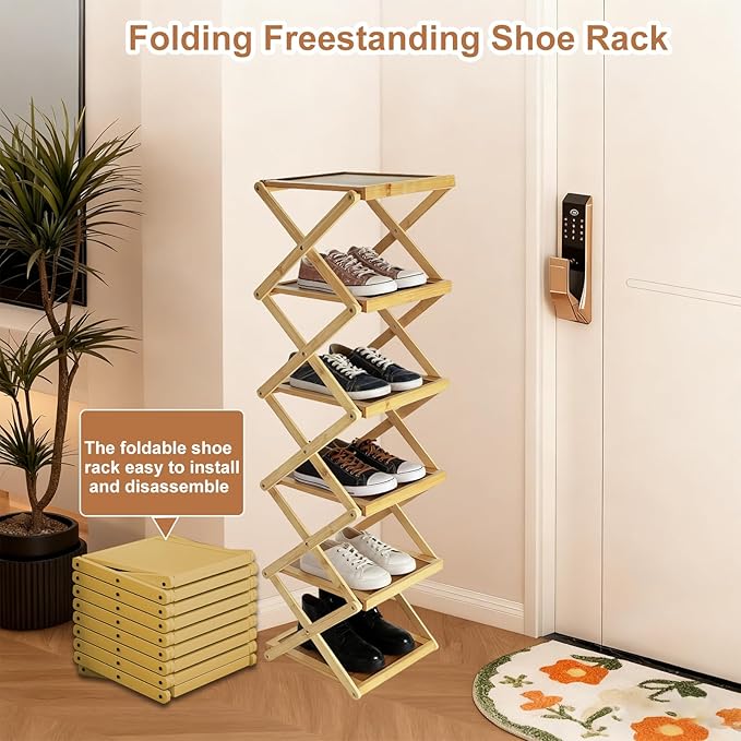 Simcat Shoe Rack for Closet Bamboo Shoe Storage Freestanding Shoe Storage Shelf for Closet, Entryway, Front Door Entrance (5 Layers, Original Color)