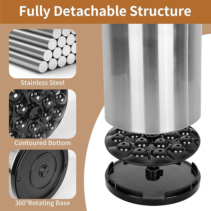 Nigelia Extra Large Kitchen Utensil Holder, 360° Rotating Stainless Steel Cooking Utensil Holder for Countertop, 3 Compartment Flatware Organizer & Cooking Caddy with Removable Base(Silvery)
