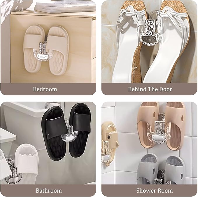 No-Drill Suction Cup Slipper Racks – Wall-Mounted Bathroom Shoe Holders with Drainage, Anti-Slip Design, Easy Installation