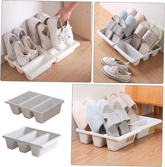 Cabilock 2pcs Storage Shoe Tray, Plastic Shoes Rack, Space-saving Shoe Organizer, No Assembly Required, Multifunctional