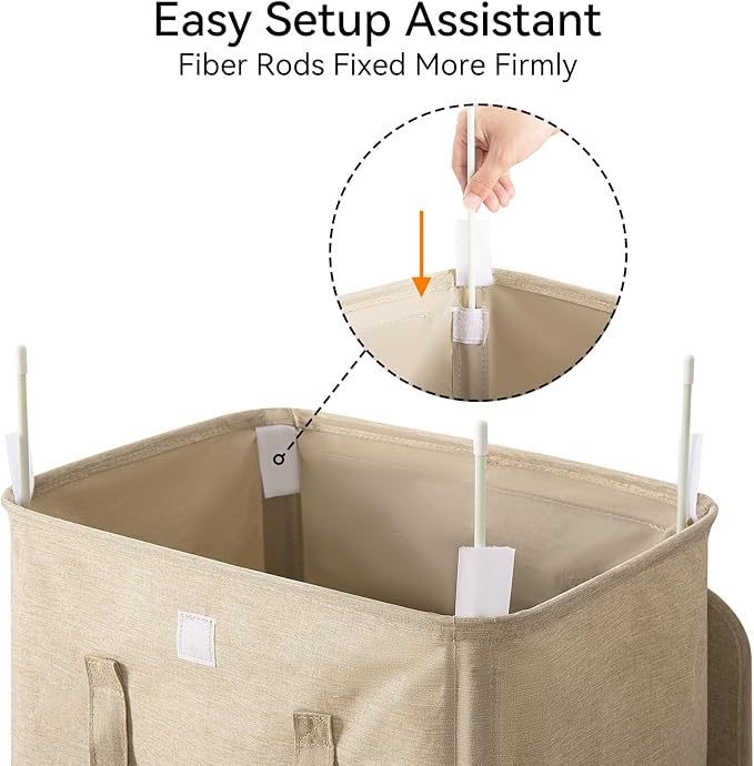 WOWLIVE 100L Laundry Hamper with Lid, Large Foldbale Laundry Basket with 2 Removable Bags and Handles, Tall Collapsible Dirty Clothes Hamper for Laundry Room, Bathroom, Dorm (Wheat)