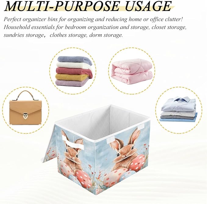 senya Easter Baskets Collapsible Storage Bins with Lids, Easter Rabbit Bunny K Storage Boxes Clothes Baskets for Organizing