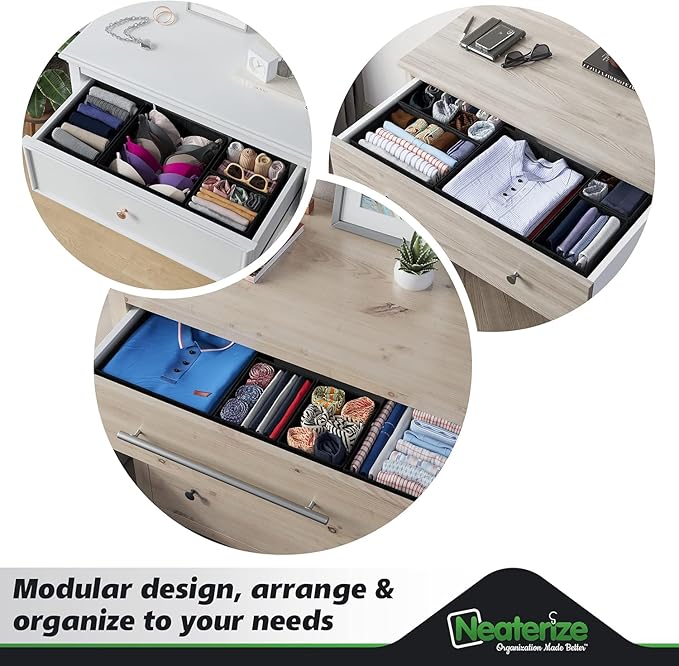 Drawer Organizer Clothes Set of 12 Black - Dresser Organizer For Nursery, Bedroom, Closet - The Perfect Baby Clothes Organizer and Storage & General Nursery Organization or Dresser Drawer Organizers