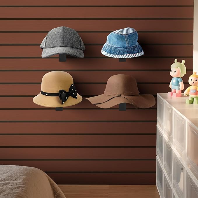 6 Pcs Slat Wall Hat Display Rack, Slat Wall Hat Racks for Vendors, Slatwall Hat Display for Baseball Hats Beanies Wigs Organization, Home, Retail Store