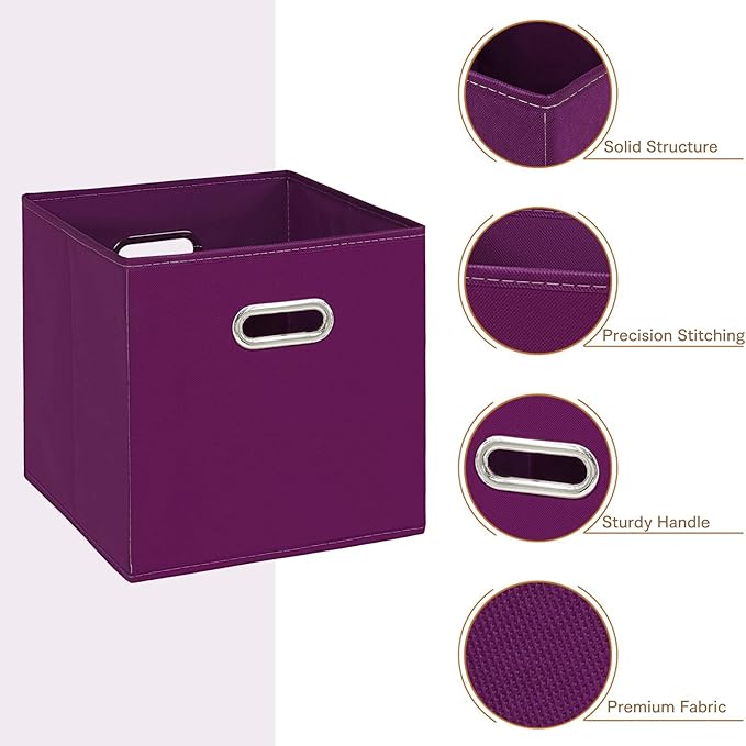 Fabric Cloth Storage Bins,Fabric Cube Bins Organizer with Dual Handles Foldable Cube Storage Baskets for Home Bedroom Storage,Set of 3,(Purple)