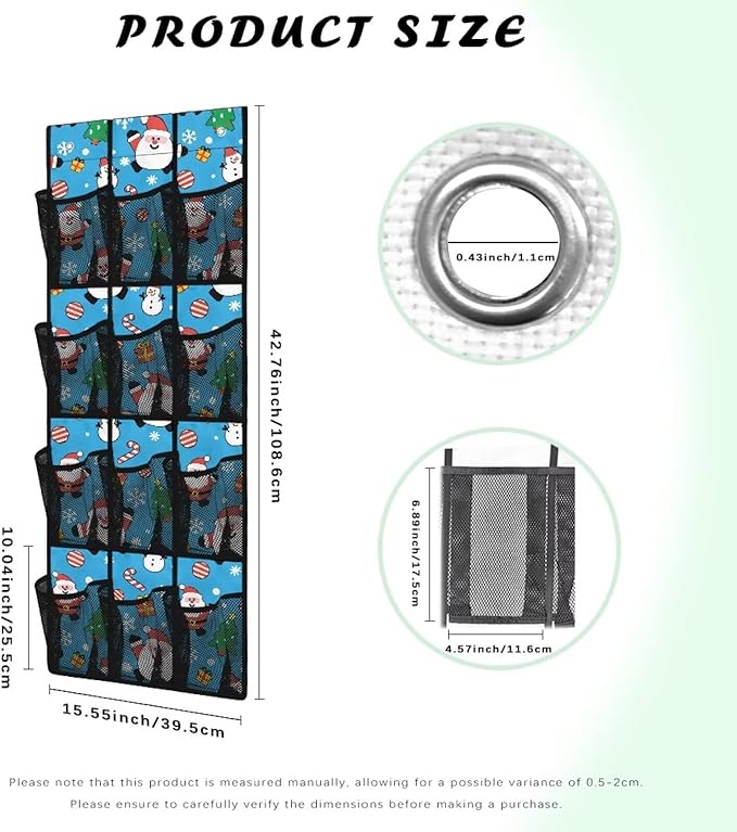Candy Santa Claus Behind Door Organizer for Dorm Room Essentials Merry Christmas Over The Door Organizer Multi-Funtion Storage Bag Wall Hanging Storage,4 Metal Hook with 12 Pockets