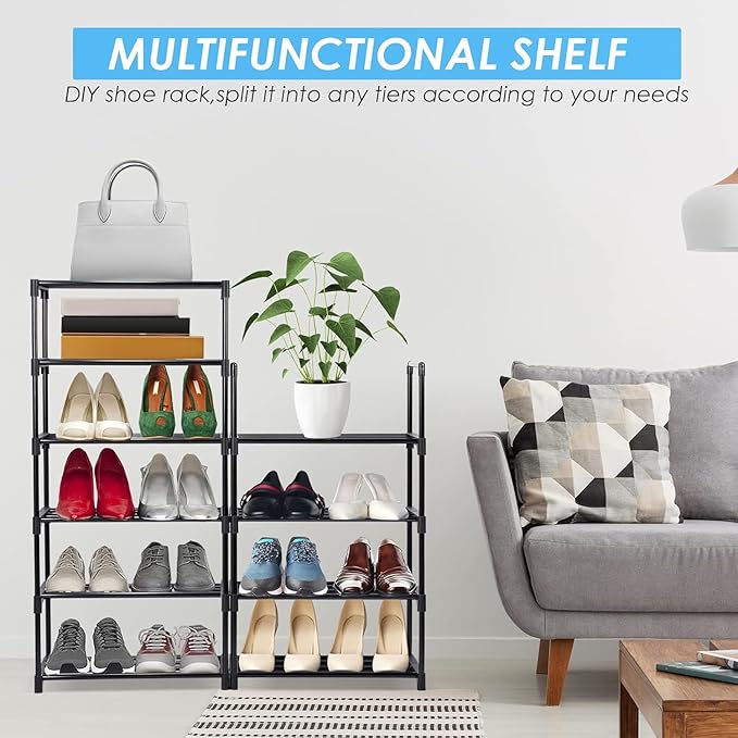 Phyllia 10-Tier Vertical Shoe Rack Organizer,Multipurpose Shoe Shelf Storage, Metal Storage Shelf, Black