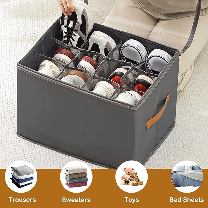 Shoe Storage Bag with Transparent Cover and Sturdy Handles, Ideal for Closet Organization, Stores Sneakers, Sandals, Slippers, Holds Up to 6 Pairs