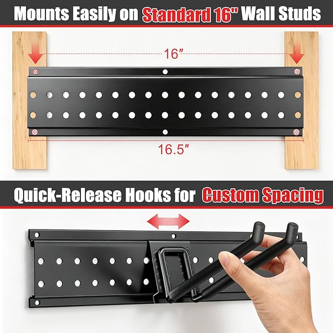 Garage Tool Organizer Wall Mount 49.5 inches with 10 Adjustable Heavy-Duty Hooks, Garage Organization, Garden Tool Storage Rack, Yard, and Shed, Holds Up to 400 lbs