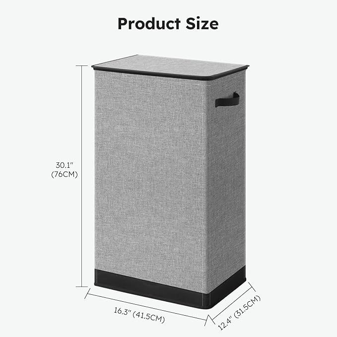 SOLEDI Laundry Hamper with Lid 100L Large & Tall Collapsible Laundry Basket, Clothes Hamper with Bag Removable Easy to Carry, Dirty Hampers for Bedroom, Bathroom, Dorm, College, Grey