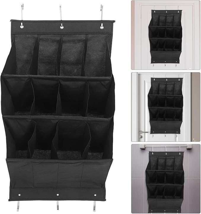 The Door Shoe Organizer Rack with 12 Compartments Foldable Polyester Hanging Shoe Storage for Narrow Closets and Hallways Space-saving Door Hanging for Sneakers and Boots