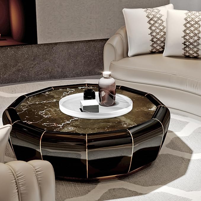 12" Large Ceramic Vanity Tray, Circle Perfume Plate Organizer, Jewelry Holder Dish, Non Slip Decorative Tray for Bathroom, Bedroom, Kitchen, Coffee Table (Marble Grey)