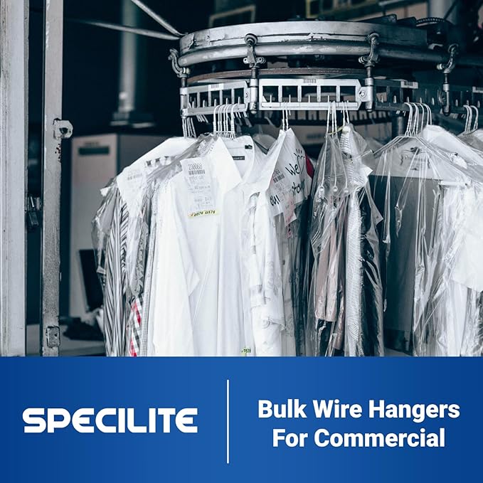 SPECILITE Wire Metal Clothes Hangers Bulk 50 Pack with Groove, 16.7 Inch, 12 Gauge Ultra Thin, Non Slip, for Standard Size Suits, Shirts, Pants, Skirts, White