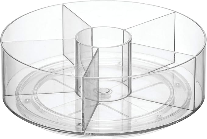 iDesign Cabinet Binz Divided Rotating Turntable Tea Packet Organizer, 9" x 9" x 3.01", Clear