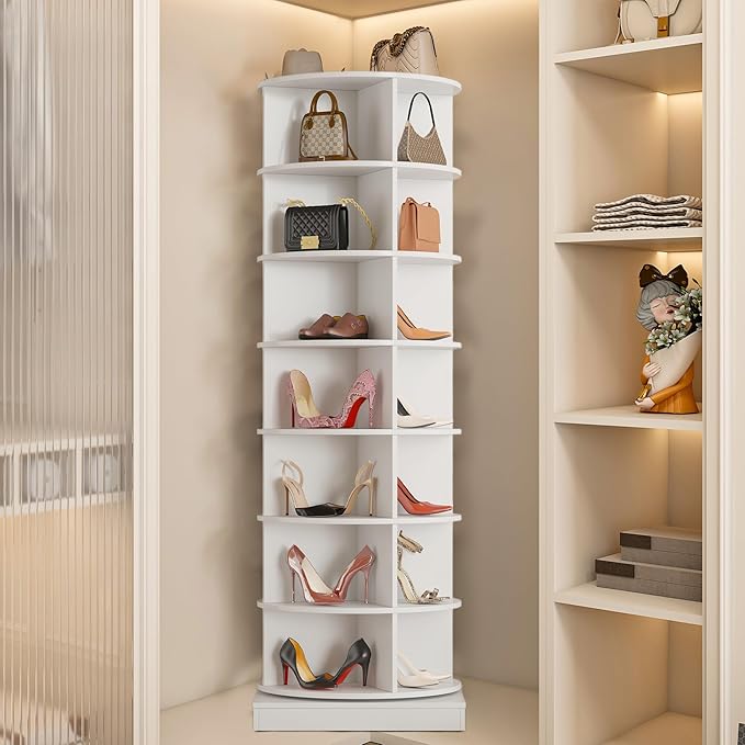 Rotating Shoe Rack Tower, 360-Degree Circular Storage Organizer for Shoes and Handbags, Vertical Space-Saving Cabinet for Entrance Hall, Independent Rotating Shoe Shelf
