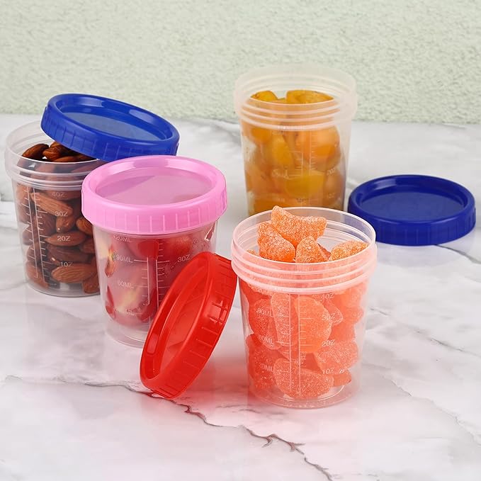 XSEINO 24 Pack 4 Oz Freezer Storage Containers with Lids, Soup Containers with Lids, Airtight Condiment Cups for Salad Dressing, Meal Prep, Snack, BPA Free, Leakproof, Microwave & Dishwasher Safe