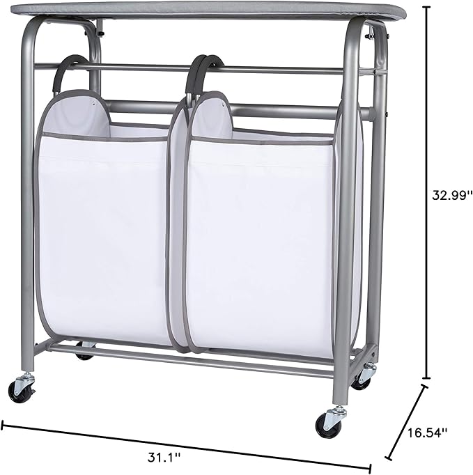 Neatfreak - Laundry Sorter with Ironing Board - 3-in-1 Laundry Basket, Ironing Station & Laundry Folding Table - 2 x Tote Hampers for Laundry, Towels & Bathroom Storage