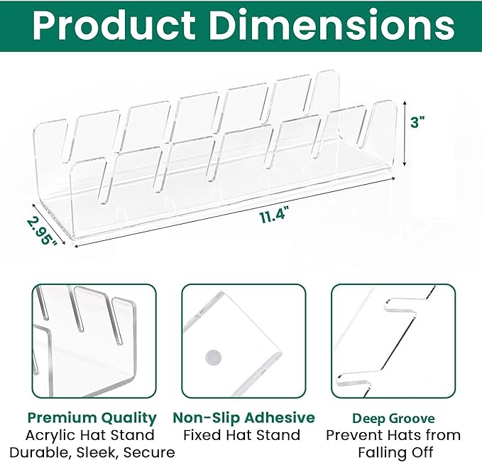 Hat Stand Organizer for Baseball Caps 2 Pack, Up to 12, Hat Rack for Space Efficiency, Cap Storage for Closet, Bedroom; Stylish Dresser Organizer; Hat Display