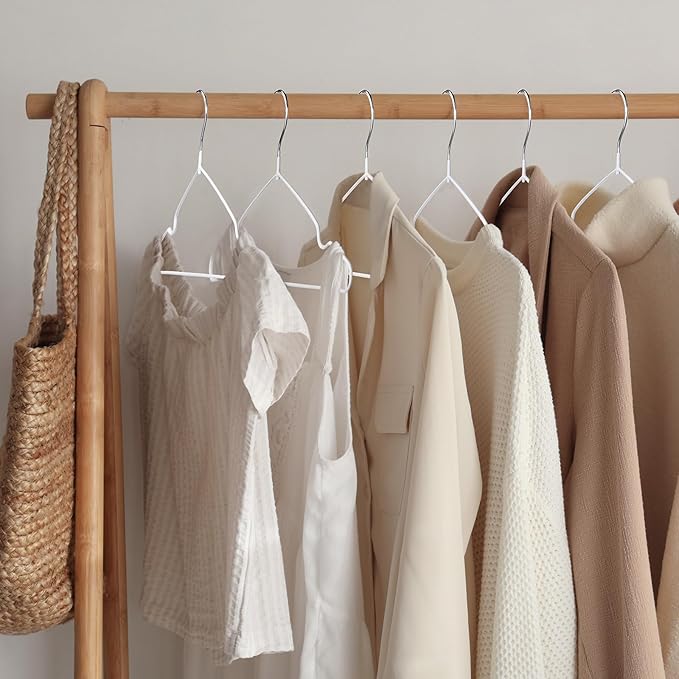 Wesiti 100 Pcs Metal Wire Non Slip Hangers for Clothes Space Saving Hanger Strong 15.7 in Triangle Clothes Coat Suit Bridal Boutique Dress for Closet Dorm Rack(White)