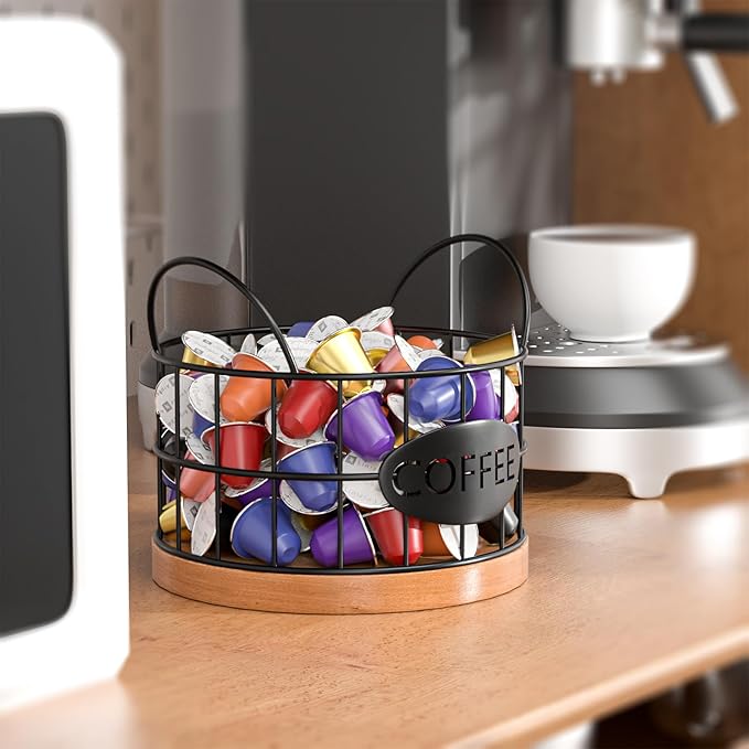 Coffee Pod Holder, Rustic K Cup Holder Organizer for Counter, Coffee Pods Storage Organizer for Coffee Bar Accessories Decor(Black-02)