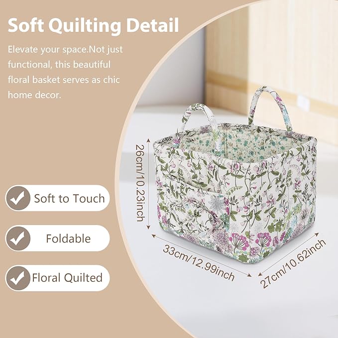 Storage Basket Boho Fabric Large Collapsible Floral Laundry Nursery Hamper Portable Folding Storage for Clothes Toys (Purple)