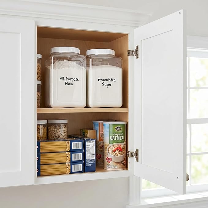 Elsjoy 2 Pack 1.3 Gallon Large Plastic Storage Jars with Screw-on Lids, Wide Mouth Airtight Clear Kitchen Food Containers for Dry Food, Candy, and Snacks