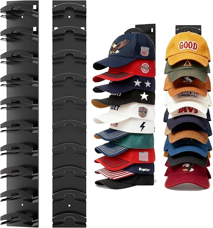 FAYYGYH Hat Organizer for Baseball Caps, Super Strong Hat Rack for Baseball Caps, Hat Hanger Holder Display for Door Closet, No Drilling Minimalist Hat Organizer Display for Home Decor (Black)