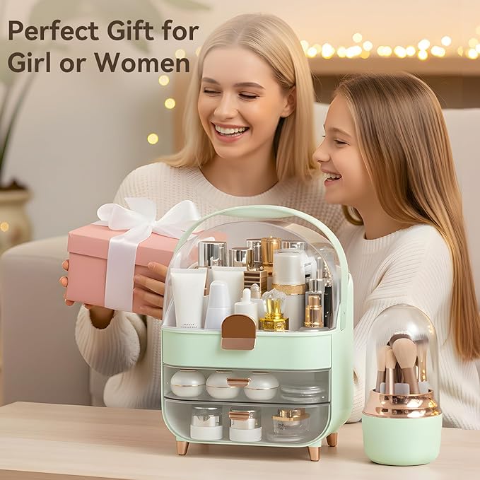Makeup Organizer Countertop, Skincare Bathroom Counter Organizer, Storage Box Cosmetic Display Cases, Teen Girl Gifts Trendy Stuff Make up Organizers for Vanity, Dresser (Green)